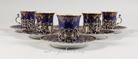 Royal Vienna, Королевский набор чашек и блюдец венского стиля с позолоченными узорами