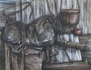 "Казачьи атрибуты" из серии картин  "Казачья Слава" акварель, тушь, белила, тонированная бумага 
