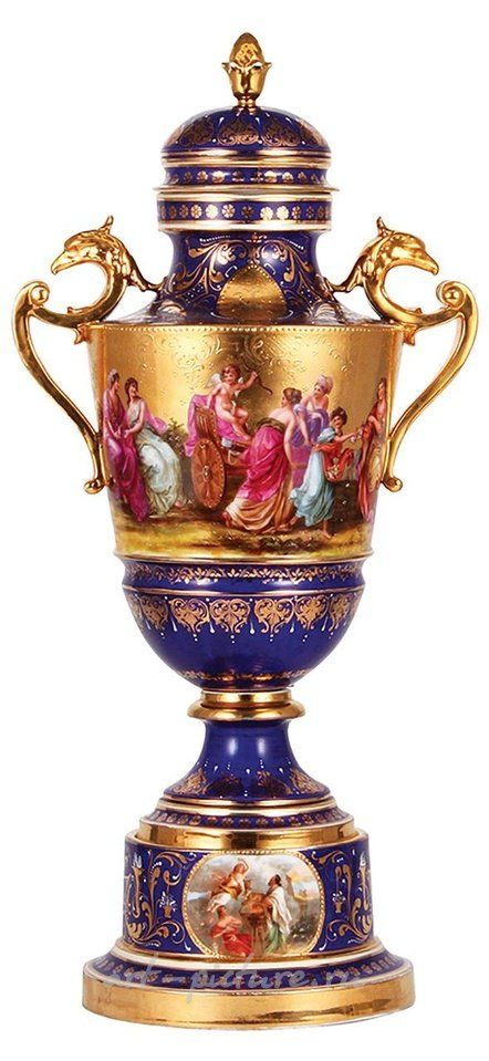 维也纳皇家瓷器 , 瓷器覆盖的瓮，高24.5英寸，转印和