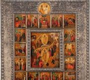 Подписанная икона Воскресения с 16 праздниками и позолоченной рамой