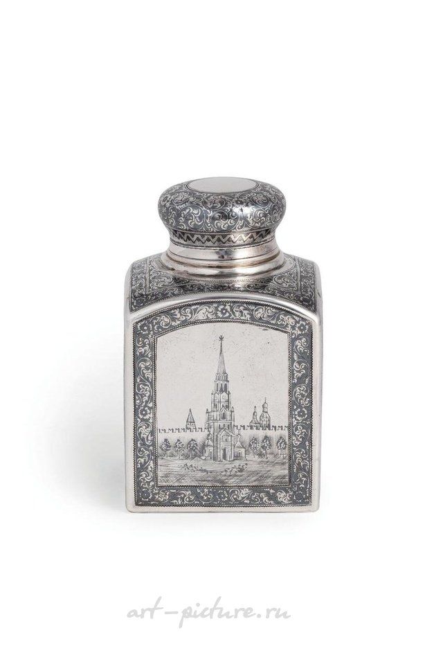 Русское серебро , РУССКАЯ СЕРЕБРЯНАЯ ЧАЙНИЦА С ЧЕРНЬЮ, МОСКВА, 1899-1908