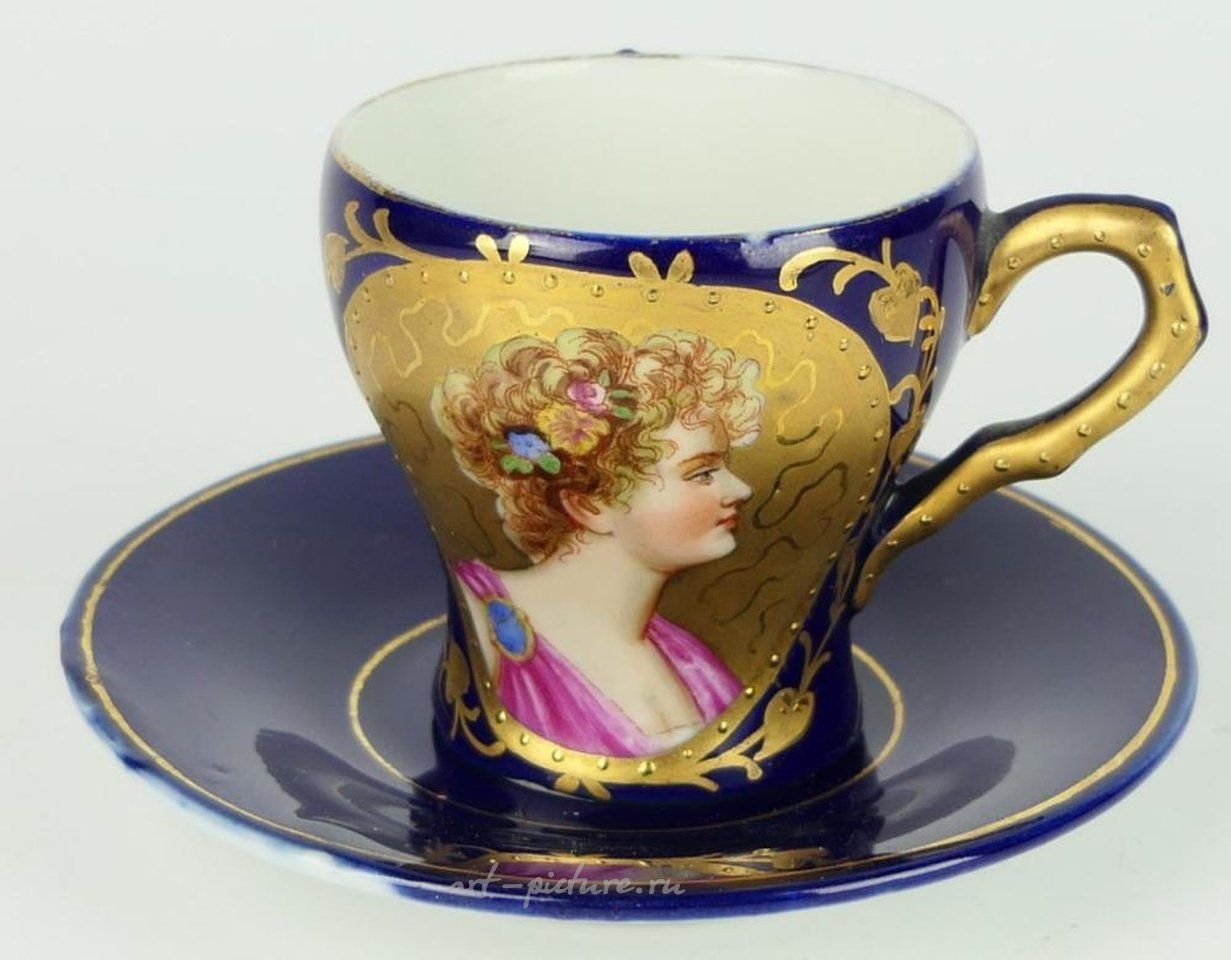 Royal Vienna , Фарфоровая чашка и блюдце "Королевский Вена" с ручной росписью