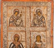 Икона с изображениями Богоматери в четырех частях