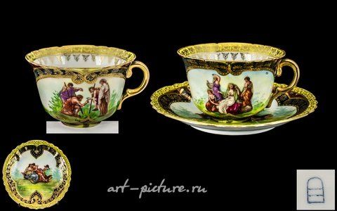 Royal Vienna, Королевская венская чашка и блюдце с романтическими сценами