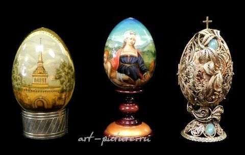 Русское серебро, Русские пасхальные яйца ручной росписи на подставке