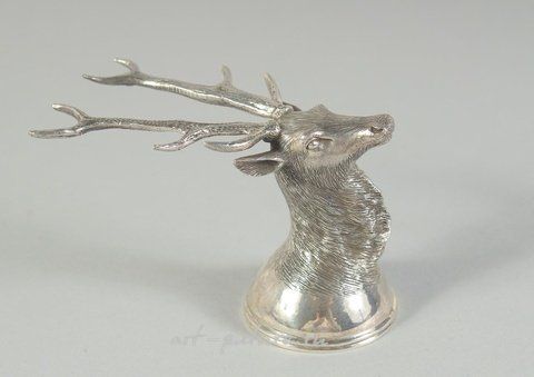 Russian silver, A GOOD RUSSIAN SILVER STAG STIRRUP CUP. Mark: 84, head. 112g...