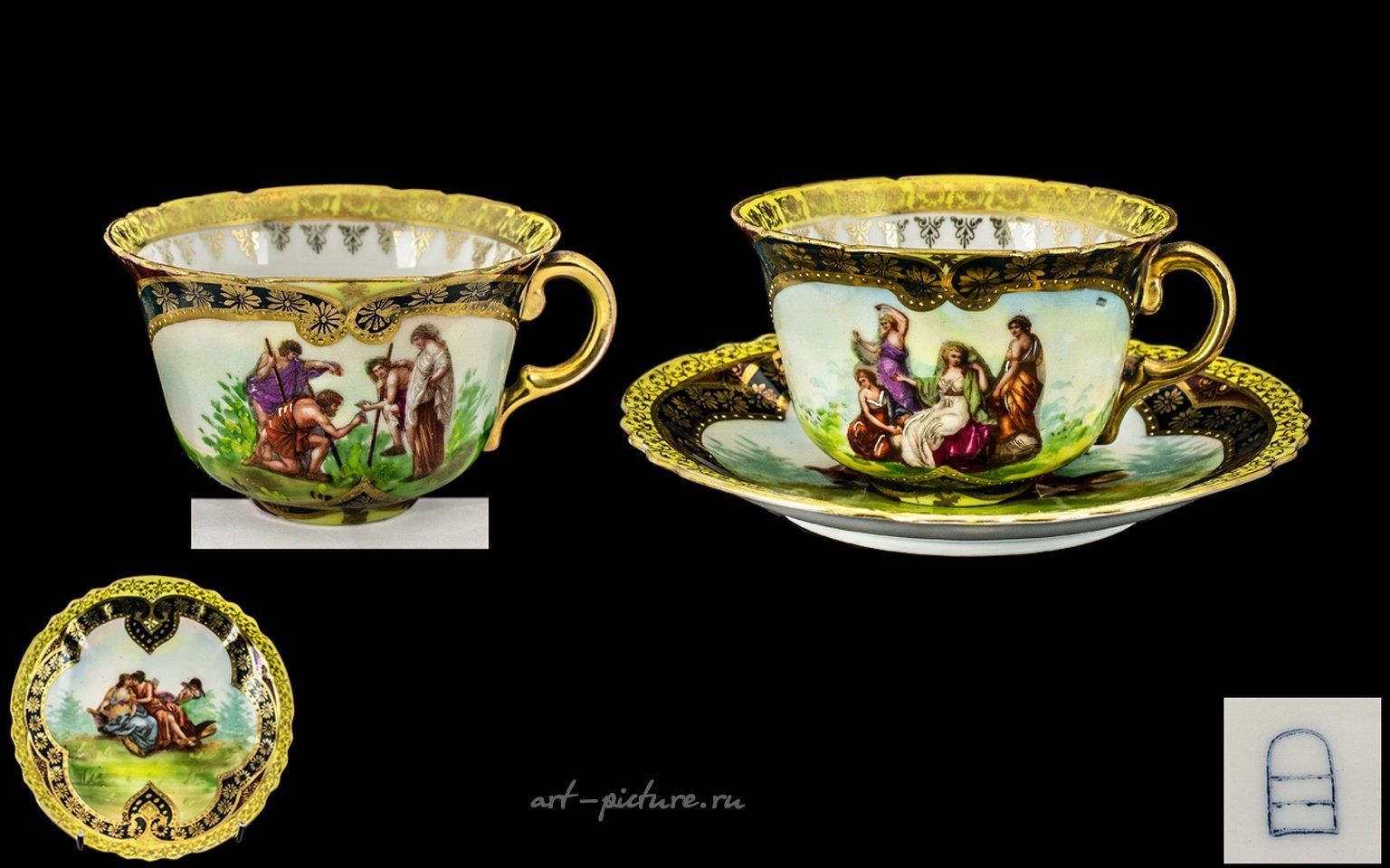 维也纳皇家瓷器 , 皇家维也纳手绘杯子和茶碟。