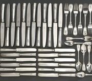 Russian table cutlery set with 53 pieces and thread pattern, including plastic handles...