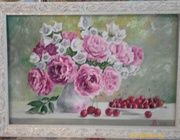 "Букет розовых пионов" натюрморт холст,масло,мастехин,багет 