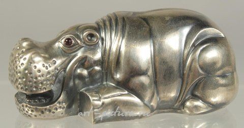 Russian silver, A GOOD RUSSIAN SILVER HIPPO 3 inches long.
