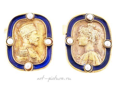 Русское серебро, Золоченые серебряные манжетные пуговицы с эмалью Николая II