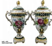 Королевская венская пара ваз с цветочным узором и позолотой