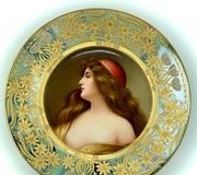 Фарфоровая тарелка "Портрет в стиле ар-нуво, подпись Вагнер"