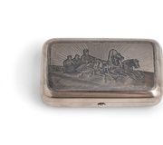 Серебряная и ниелловая табачная коробка, Москва, 1884 год, ювелир А. Егар...