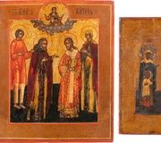 Две иконы, изображающие выбранных святых. Россия, 18-19 век.