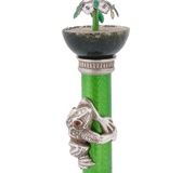 Серебряная русская лягушка на столбе с зеленым эмалевым узором