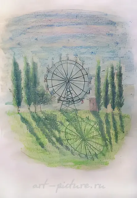 Колесо, 2003, масло на бумаге, 65x60 см