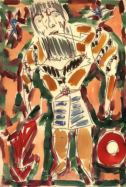 调皮的水手，1960年，纸本，水彩画，36x24