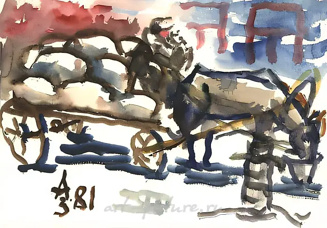 Both a coachman and a horse… Everyone drinks. Russia., 1981, paper, water-colour, 21x30