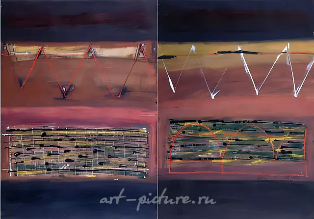 Cottages. Diptych., 1997, paper, mixed technique, 100x70