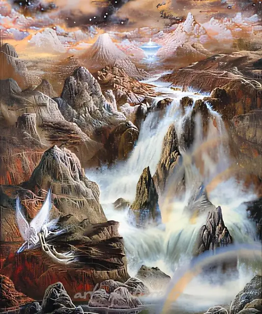 Testament`s rainbow on the divine waterfall., 1998, oil on canvas, 100x70