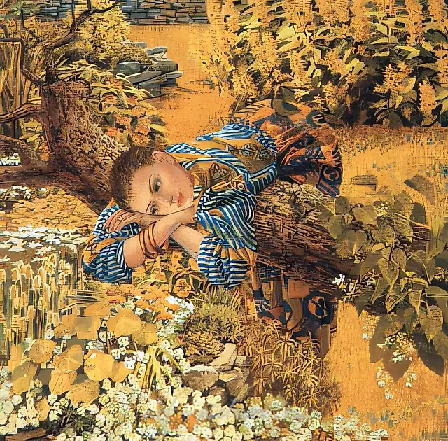 Girl in the garden., 1997, oil on canvas, 75x75, $2.500,