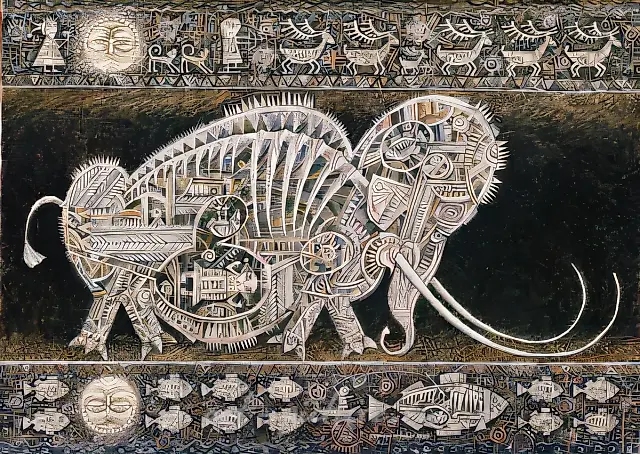 伟大的猛犸象父亲，1999年，布面油画，50×70厘米
