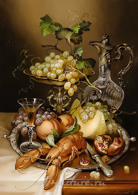 Натюрморт с омаром., 1999, холст, масло, 70х50