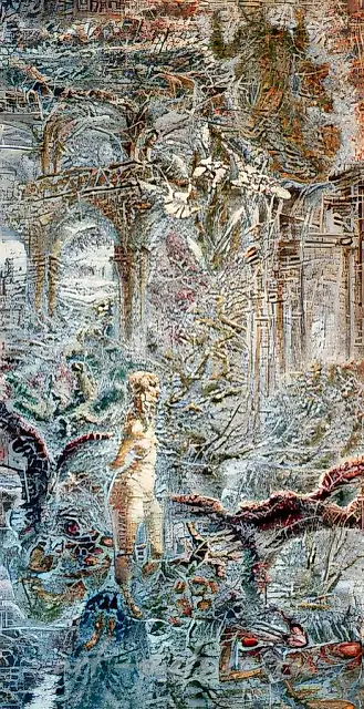 Stream, 1999, canvas, oil, mixed technique, 100x80