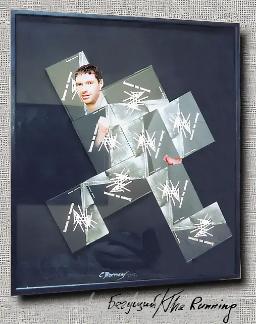 Бегущий (автопортрет), 1998, картон, ткань, книги, стекло, 80x70