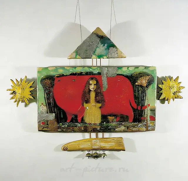 Walking at Night, 1998, acrylic on canvas, metal, 70x80