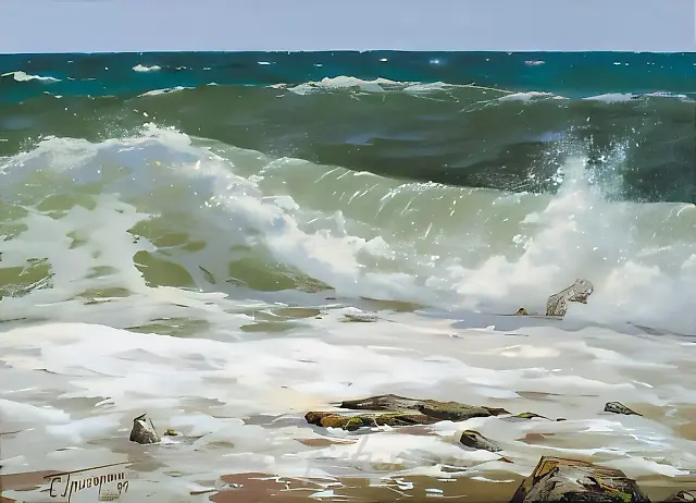 浪潮，1999年，布面油画，45x65，$1400。私人收藏。