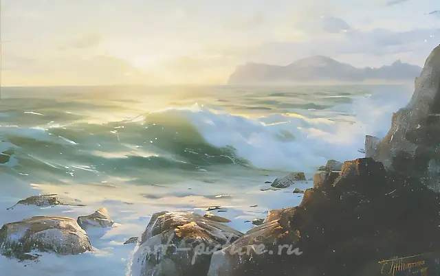 海洋经历风暴，1999年，布面油画，70x100厘米，$3600。私人收藏。