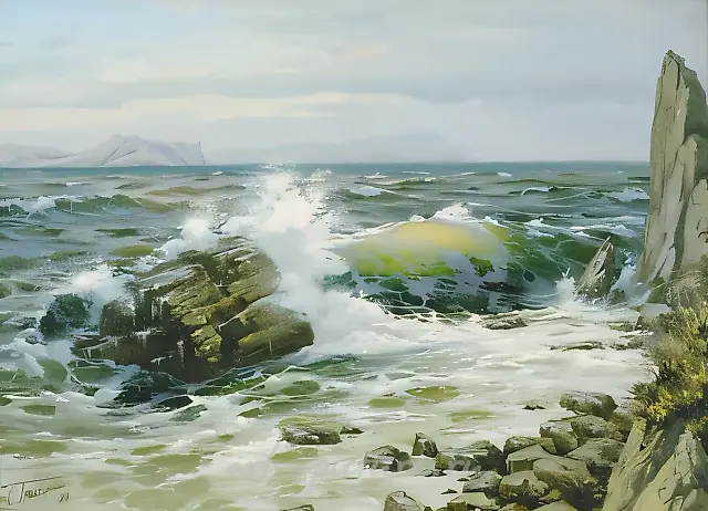 暴风雨前，1999年，布面油画，45x64厘米，950美元。私人收藏。