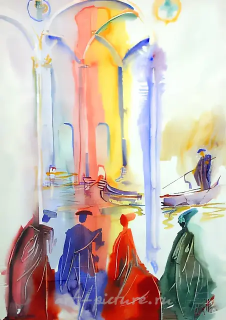 威尼斯。沉浸在神话中。媚女，2001年，水彩，100x72，$1200