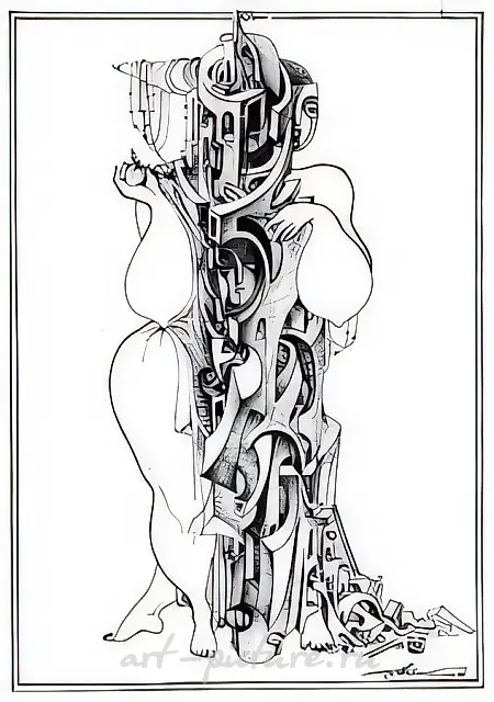 Babylon`s riddles. Series "Masks and costumes", 1995, ink, paper, pen, 40х30, $350