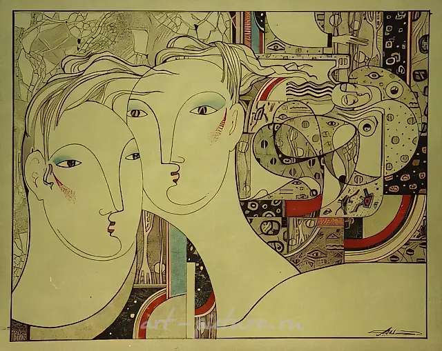 Awakening. Witnesses, 2000, cardboard, ink, acrylic, varnish, 40х50, $600