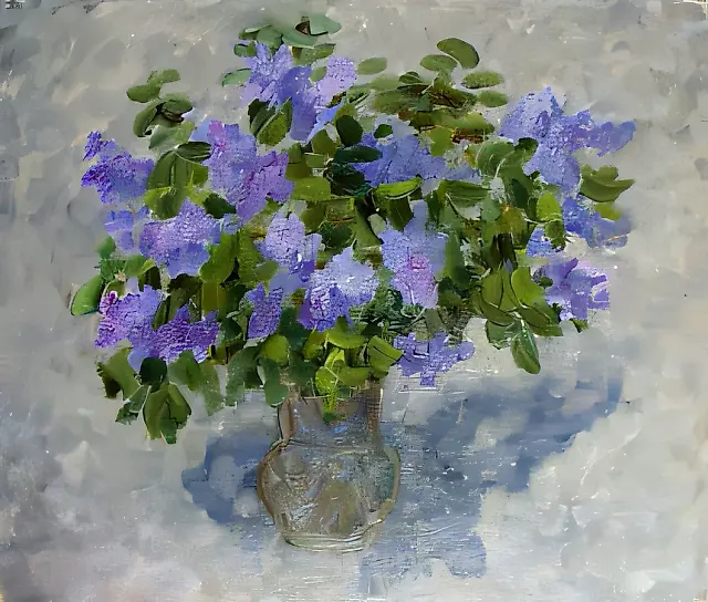 紫丁香，1974年，布面油画，60x73。作者自藏。