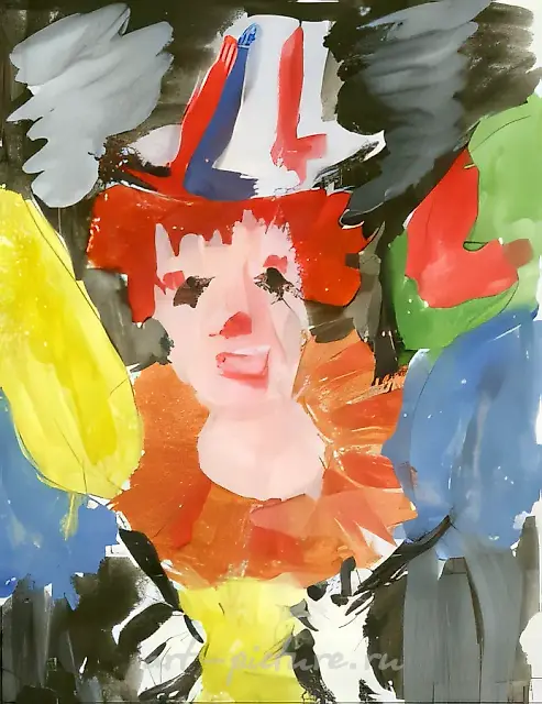 小丑，1999年，木板，水粉，24x18