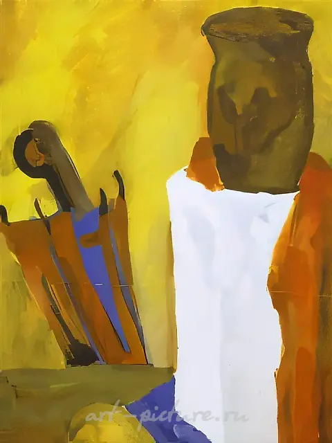 静物。雨伞与水壶，1999年，木板，水粉，40x30