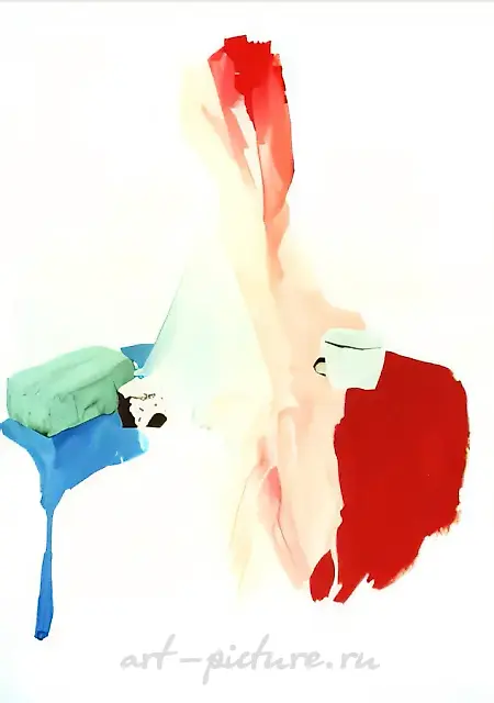 静物。蓝色、粉色、红色，1999年，木板，水粉，50x40