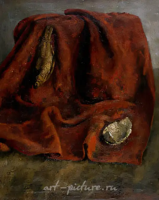 静物与鲻鱼，1926年，布面油画，90×70厘米。藏家：鲁巴诺夫·V.I. 和鲁巴诺娃·E.I.