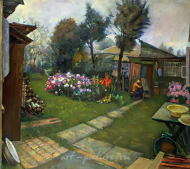 Двор в Суханове, 1979, холст, масло, 105х120 Владельцы Рубанов В.И. и Рубанова Е.И.