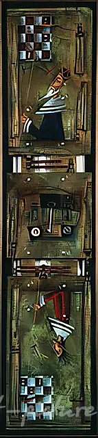 《国际象棋》系列作品。国王-王后，2001年，木材，油画，125×40