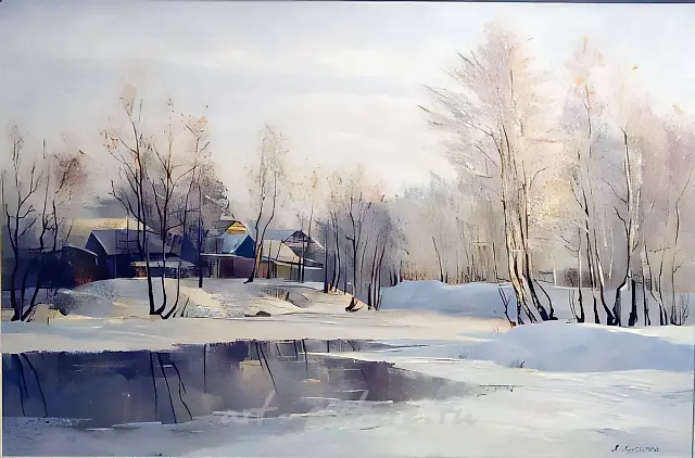 Winter in Barybino, 1998, canvas, oil, 60x90