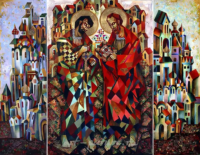 Saint Peter & Saint Paul. Triptych, 1994, oil on canvas, 100x36, 100x80, 100x36 Privat collection. USA