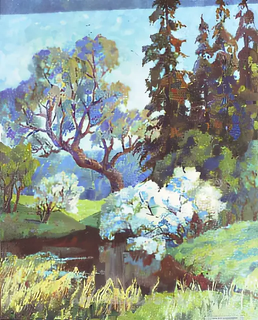 А. Оranskaya. Bird cherry tree is in blossom, 1988, oil on canvas, 50х40 Privat collection. Russia