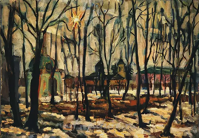 D.Nebogatov. Evening sun. Kuskovo Estate, 1992, oil on canvas upon cardboard, 50х70, $290