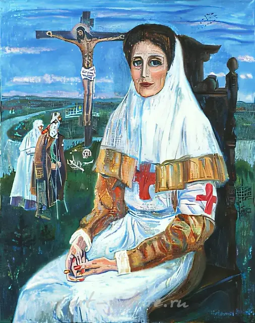 D.Nebogatov. Medical nurse, 1989, oil on canvas, 100х80, $460