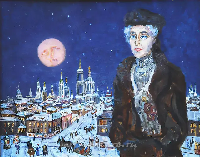 D.Nebogatov. Blue Russia, 1990, oil on canvas upon cardboard, 35х50, $120